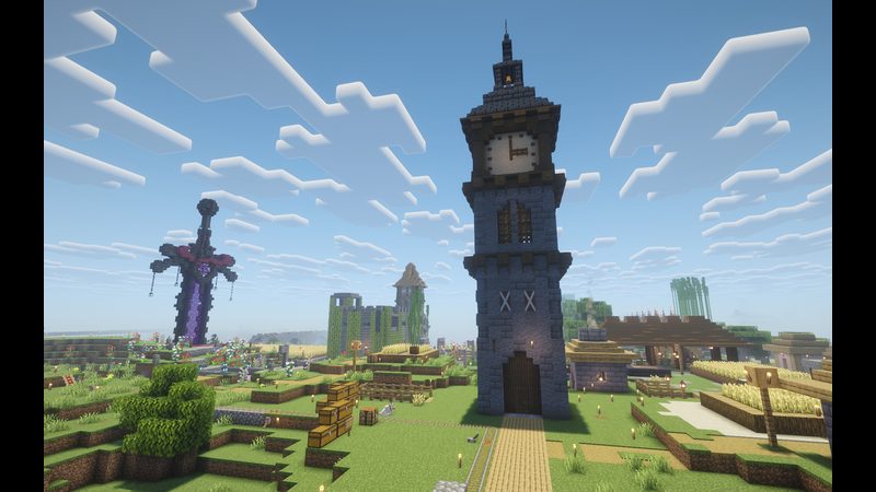 Clocktower with town core and portal in the distance